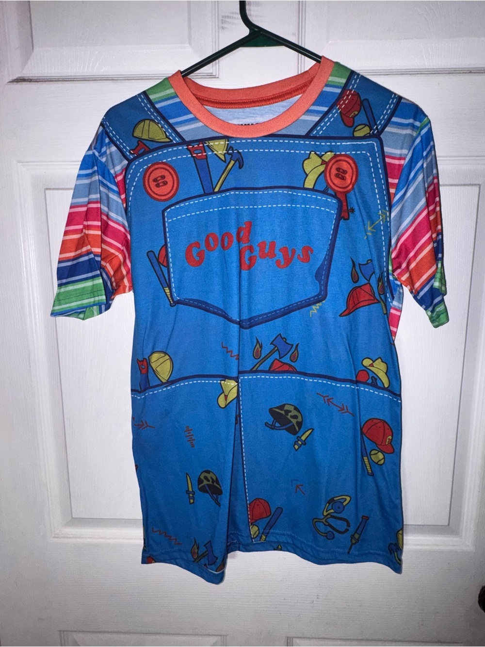 Blue Short Sleeve Men’s  Tee with Stripe Sleeves
